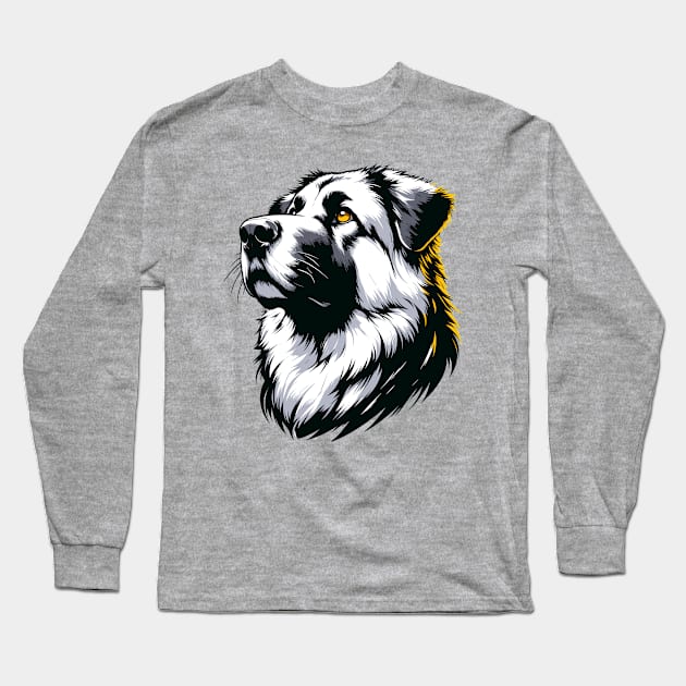 Stunning and Cool Anatolian Shepherd Dog Monochrome and Gold Portrait for Father's Day Long Sleeve T-Shirt by ArtRUs